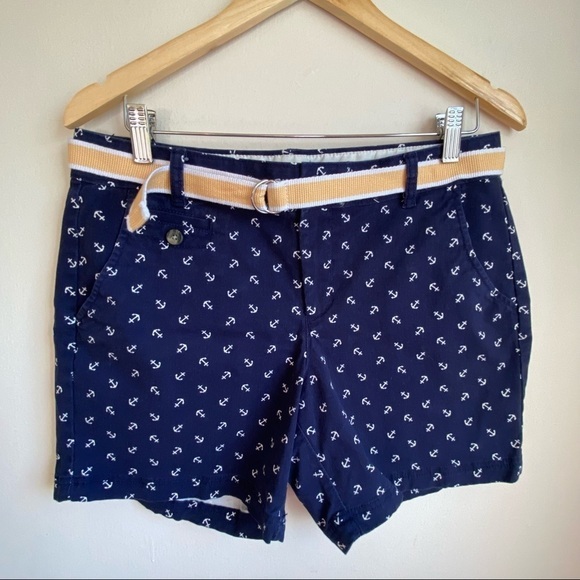 Dockers Shorts Women Navy Blue White Anchors  Pockets Flat Front‎  Size 10 - Picture 1 of 9